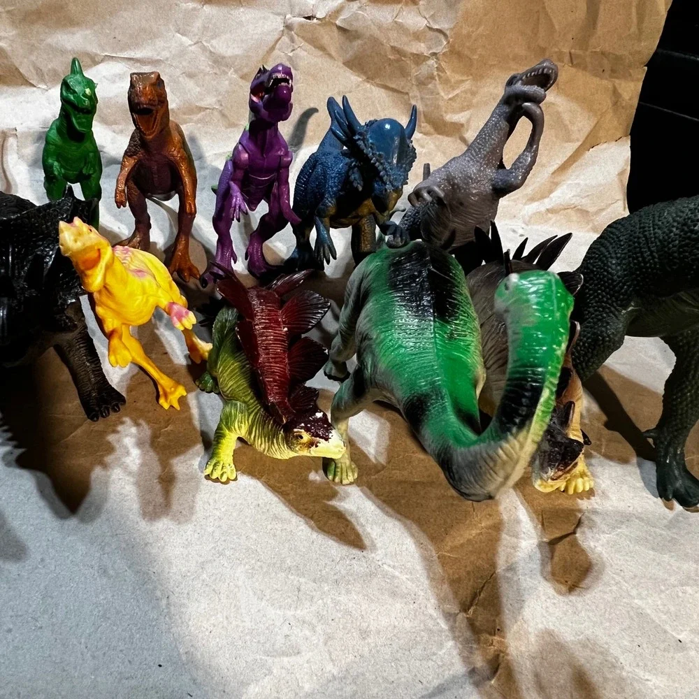 12pc Dinosaur Figure Lot Multicolor T-Rex Stegosaurus Toy Set